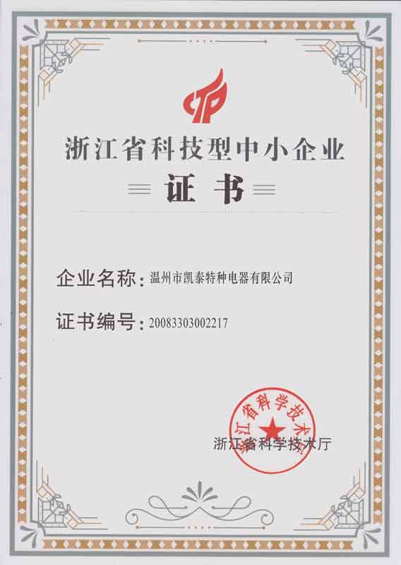 浙江省科技型中小企业证书